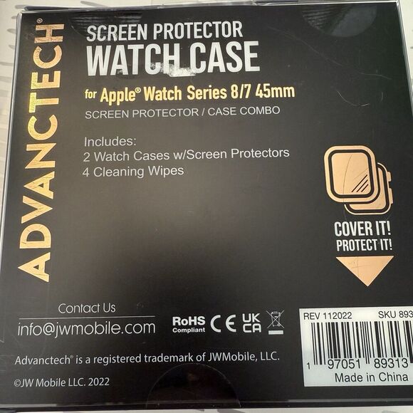 NEW Advantech 2 Pack X2 Apple Watch Screen Protector Watch Case 45mm Series 8/7 - Picture 3 of 3